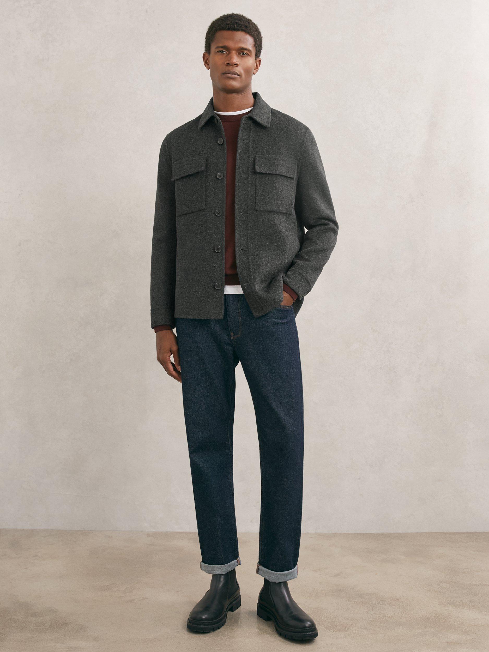 Product image 4 of 5, which shows Reiss Net Wool Blend Overshirt, Charcoal Grey, XS