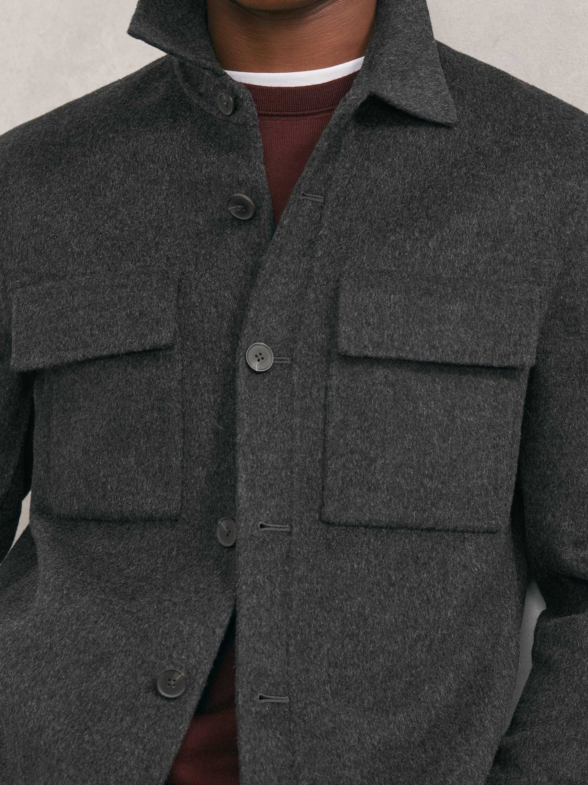 Product image 5 of 5, which shows Reiss Net Wool Blend Overshirt, Charcoal Grey, XS
