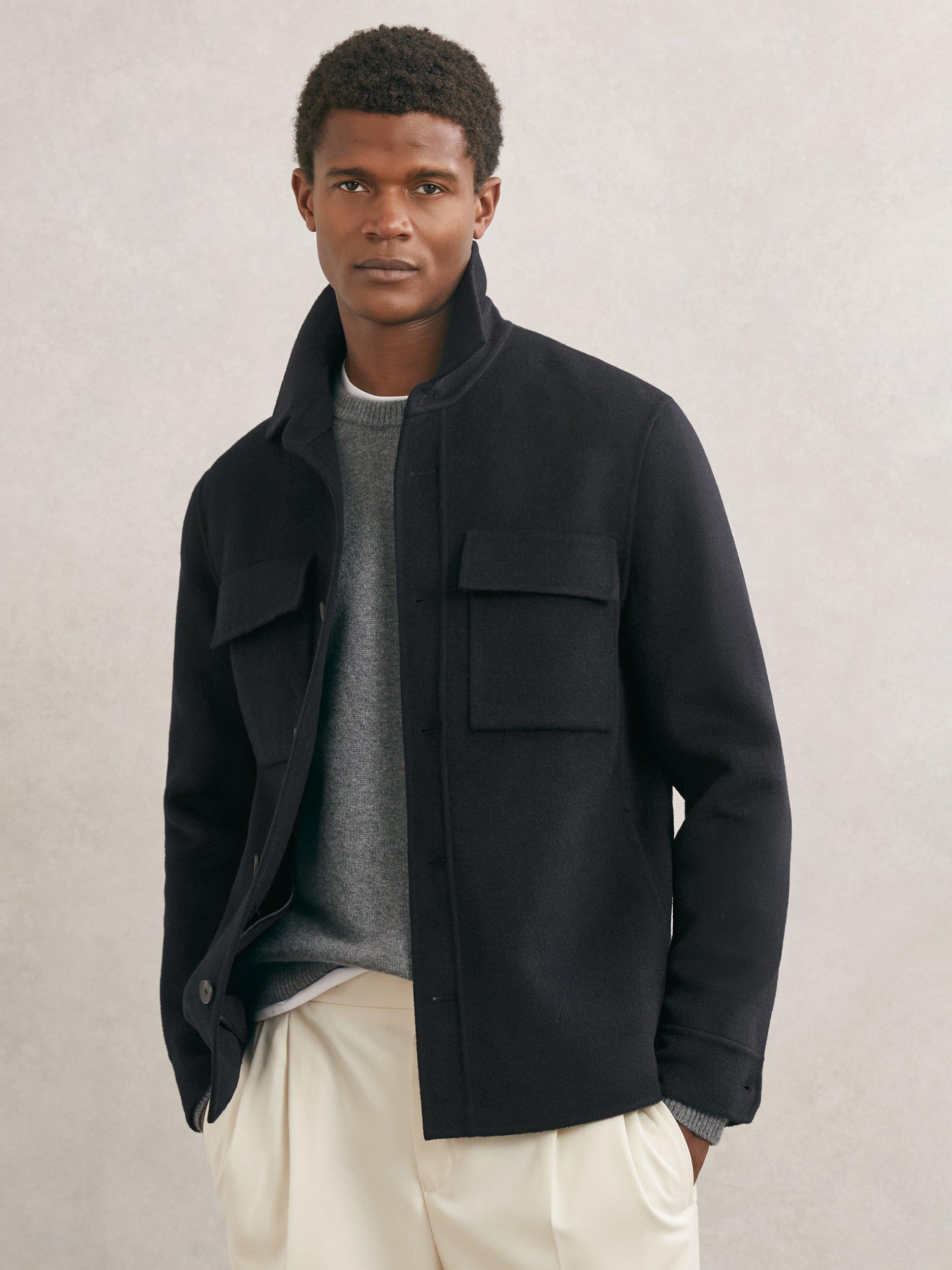 Product image 1 of 5, which shows Reiss Net Wool Blend Overshirt, Navy, XS