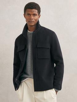 Reiss Net Wool Blend Overshirt, Navy, Navy