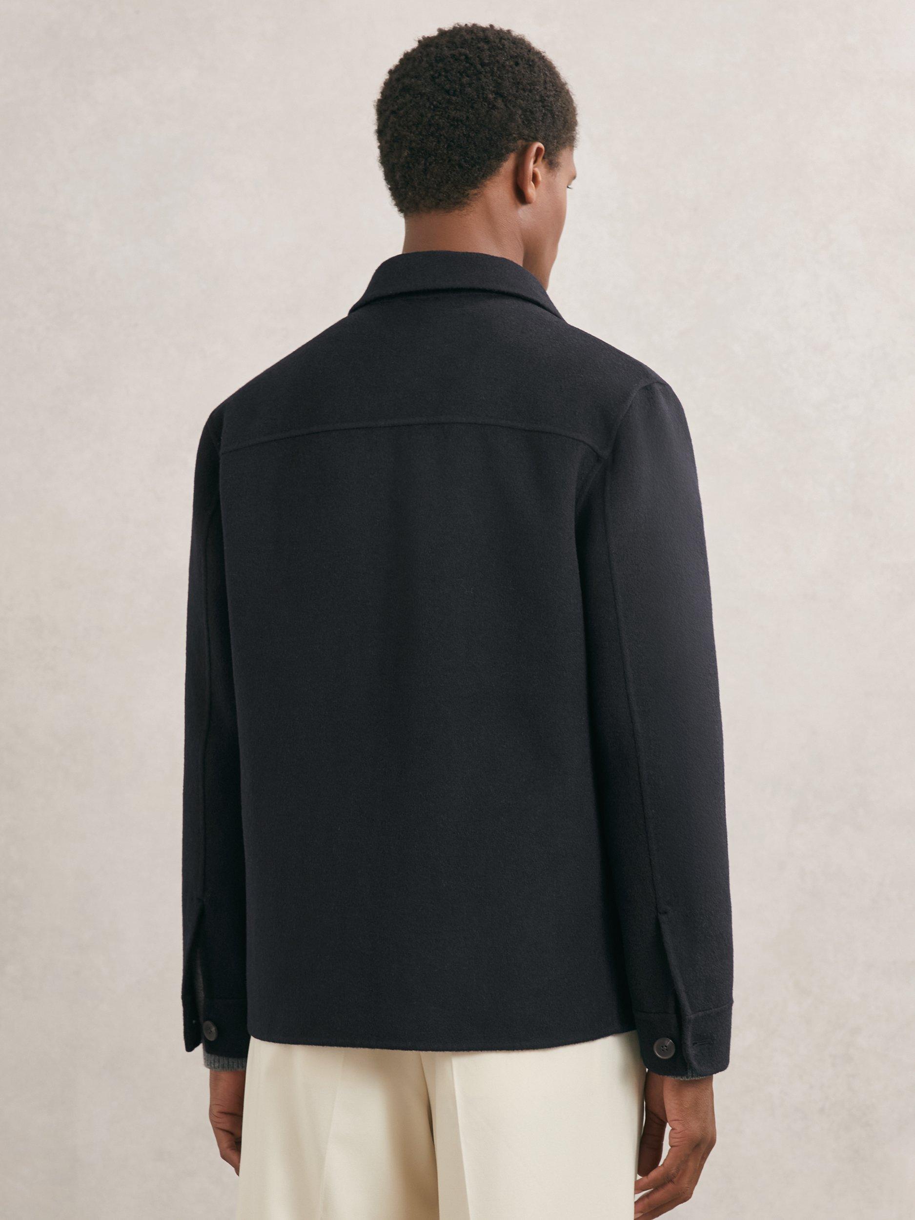 Product image 2 of 5, which shows Reiss Net Wool Blend Overshirt, Navy, XS