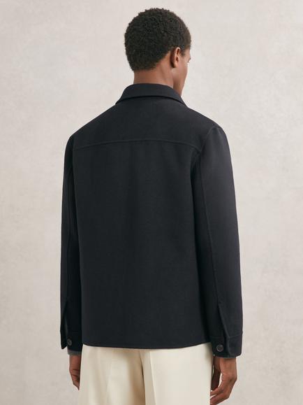 Reiss Net Wool Blend Overshirt, Navy - view 2, Navy