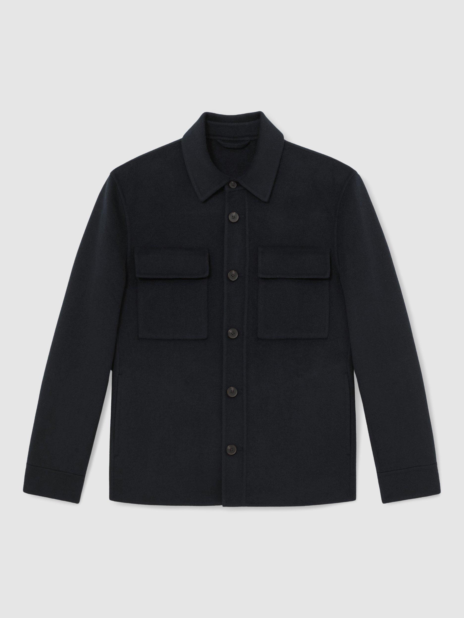 Product image 3 of 5, which shows Reiss Net Wool Blend Overshirt, Navy, XS