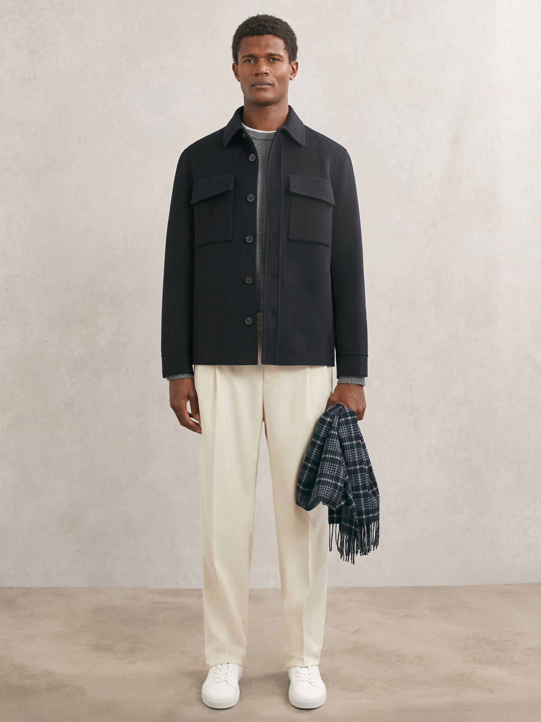 Product image 4 of 5, which shows Reiss Net Wool Blend Overshirt, Navy, XS