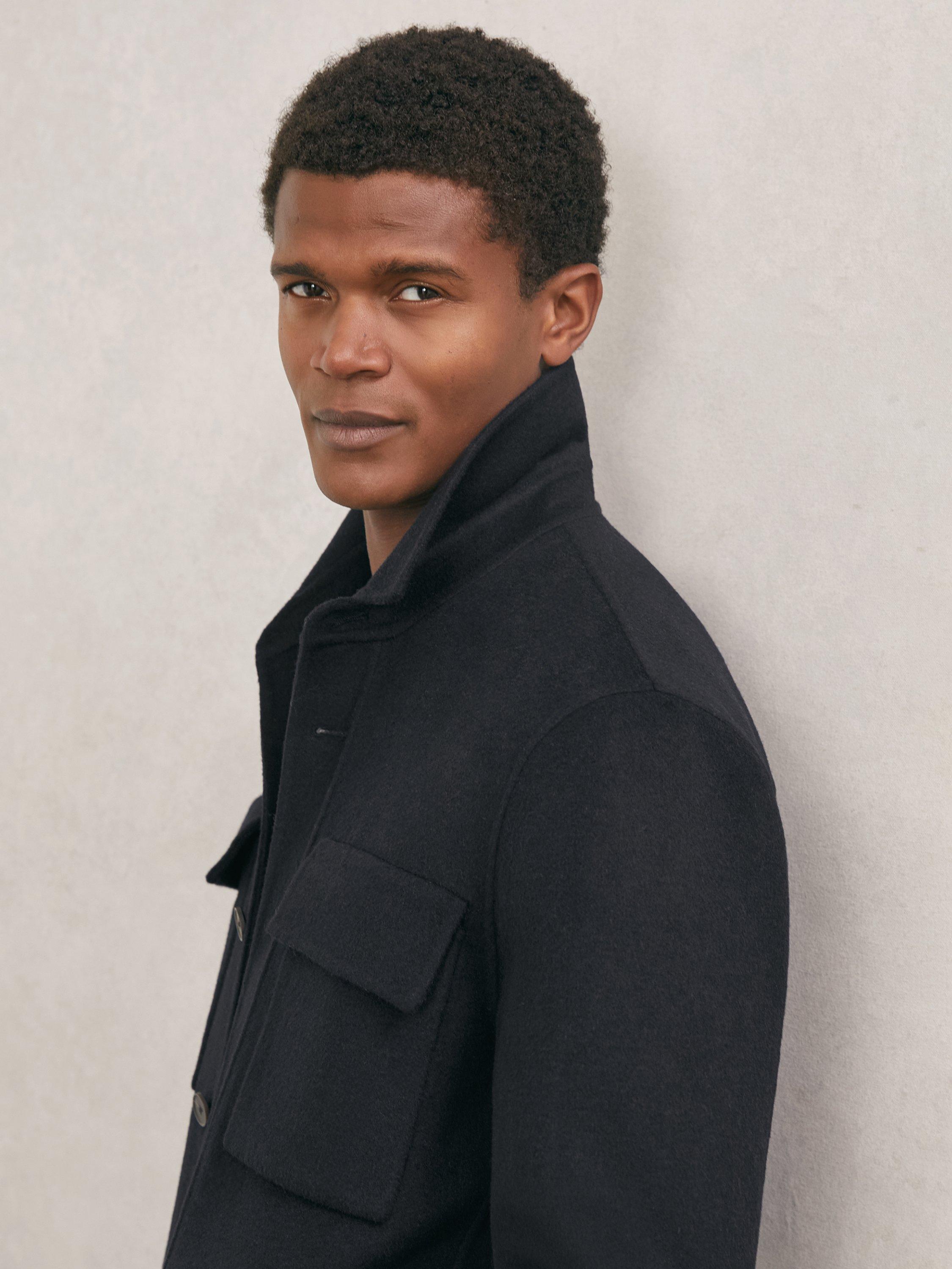 Product image 5 of 5, which shows Reiss Net Wool Blend Overshirt, Navy, XS