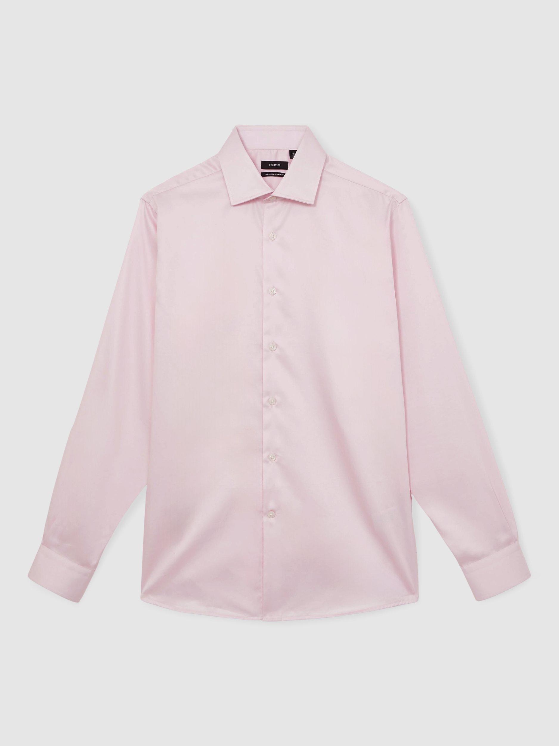 Product image 3 of 5, which shows Reiss Remote Cotton Satin Shirt, Pink, XS