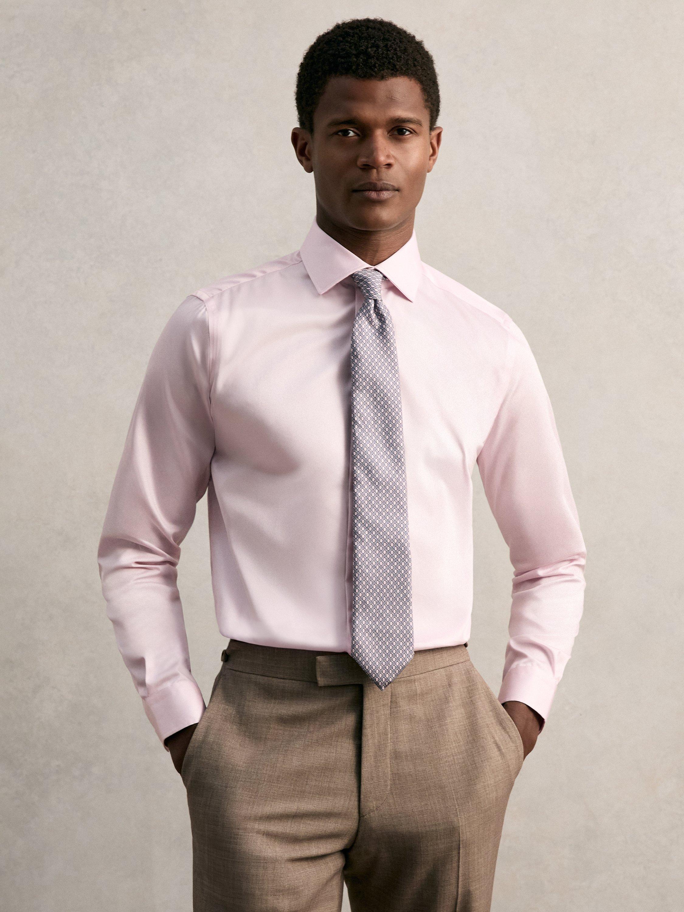 Product image 4 of 5, which shows Reiss Remote Cotton Satin Shirt, Pink, XS