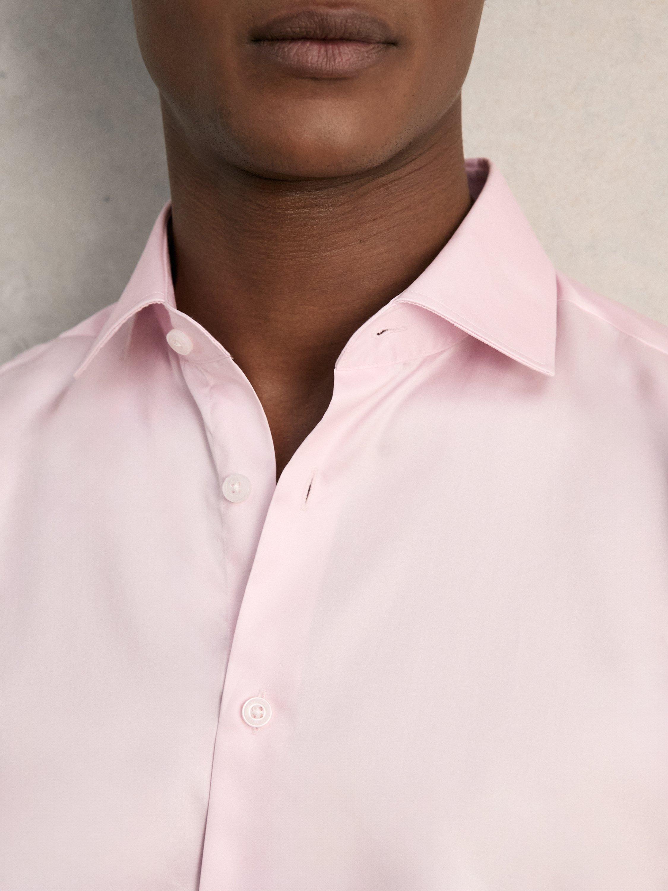 Product image 5 of 5, which shows Reiss Remote Cotton Satin Shirt, Pink, XS