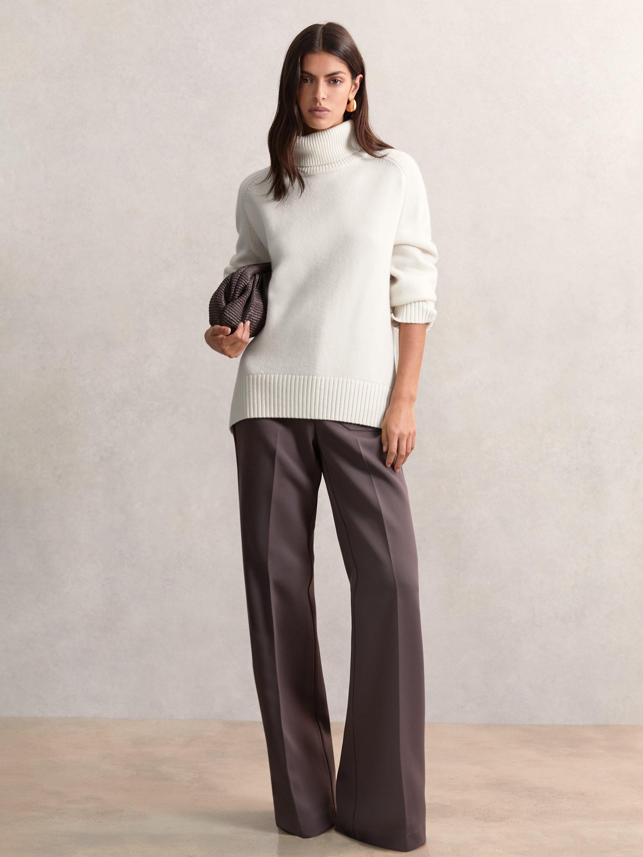 Product image 2 of 5, which shows Reiss Brooklyn Wool Rich Roll Neck Jumper, Cream, XS