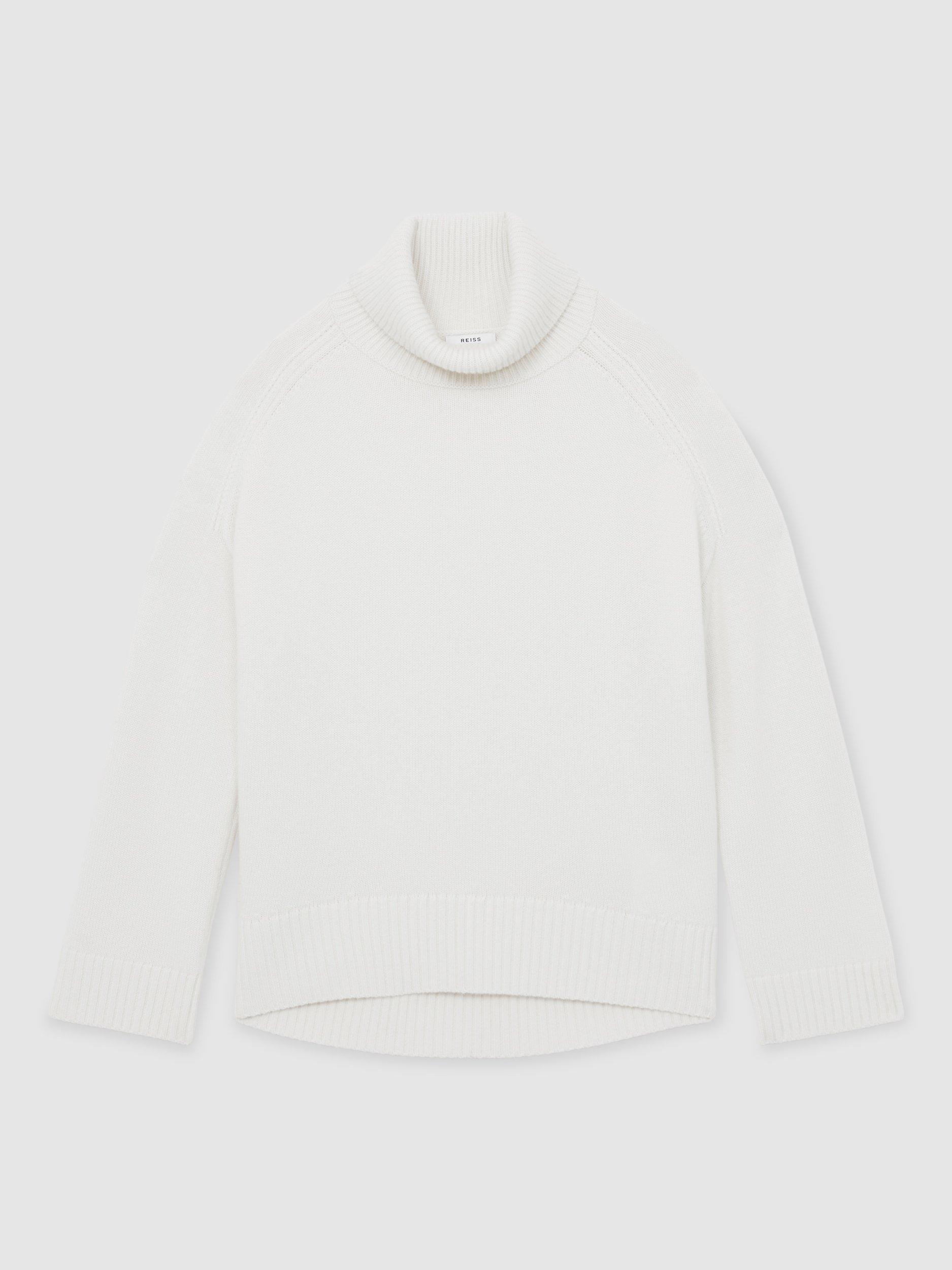 Product image 3 of 5, which shows Reiss Brooklyn Wool Rich Roll Neck Jumper, Cream, XS
