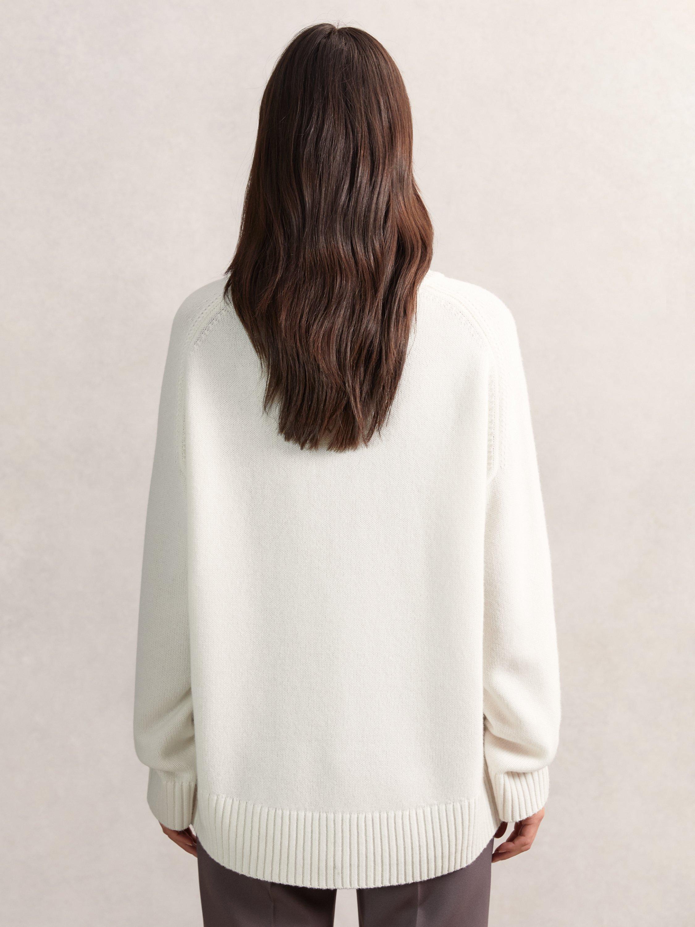 Product image 4 of 5, which shows Reiss Brooklyn Wool Rich Roll Neck Jumper, Cream, XS