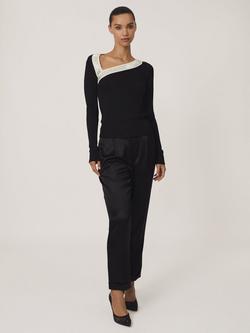Reiss Aubrey Asymmetric Long Sleeved Jumper, Black/White, Black/White
