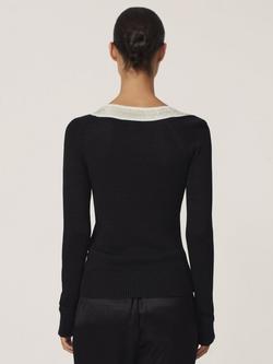 Reiss Aubrey Asymmetric Long Sleeved Jumper, Black/White - view 2, Black/White