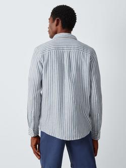 John Lewis Linen Wide Stripe Shirt, Blue/White - view 2, Blue/White Str