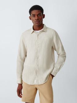 John Lewis Linen Thin Stripe Shirt, Beige/White, Beige/White Str
