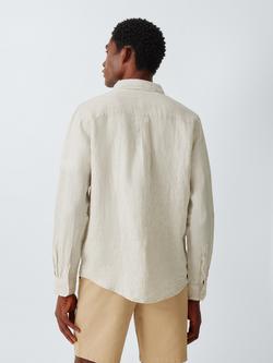 John Lewis Linen Thin Stripe Shirt, Beige/White - view 2, Beige/White Str