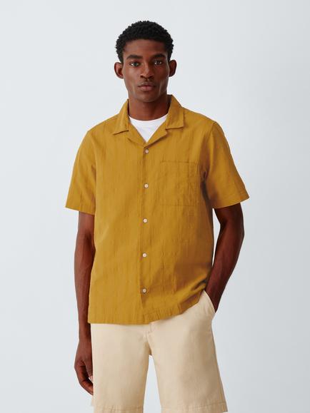 John Lewis Self Check Cotton Short Sleeve Shirt, Mustard