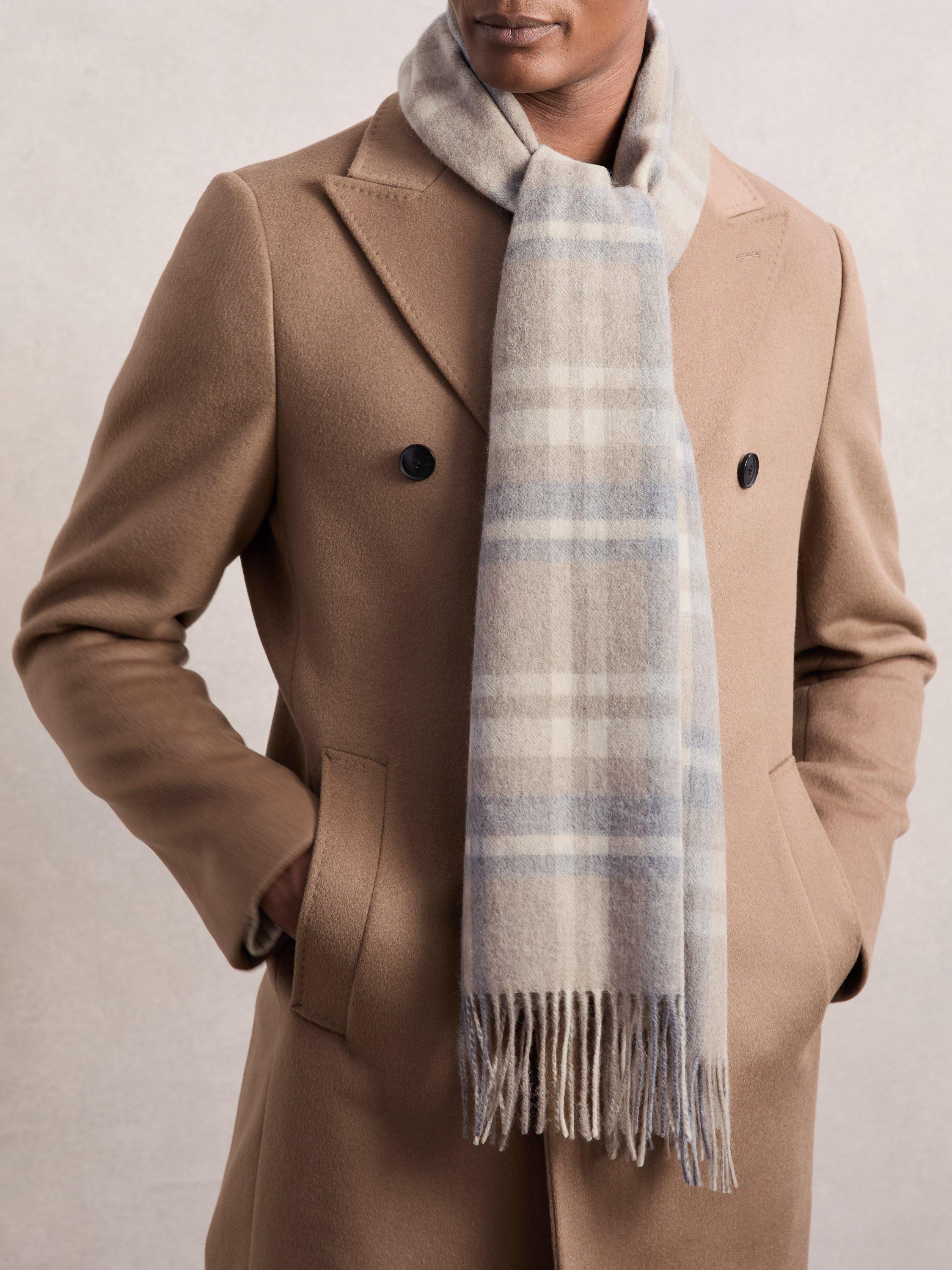 Product image 3 of 5, which shows Reiss Charis Check Wool Cashmere Blend Scarf, Oatmeal/Multi, One Size