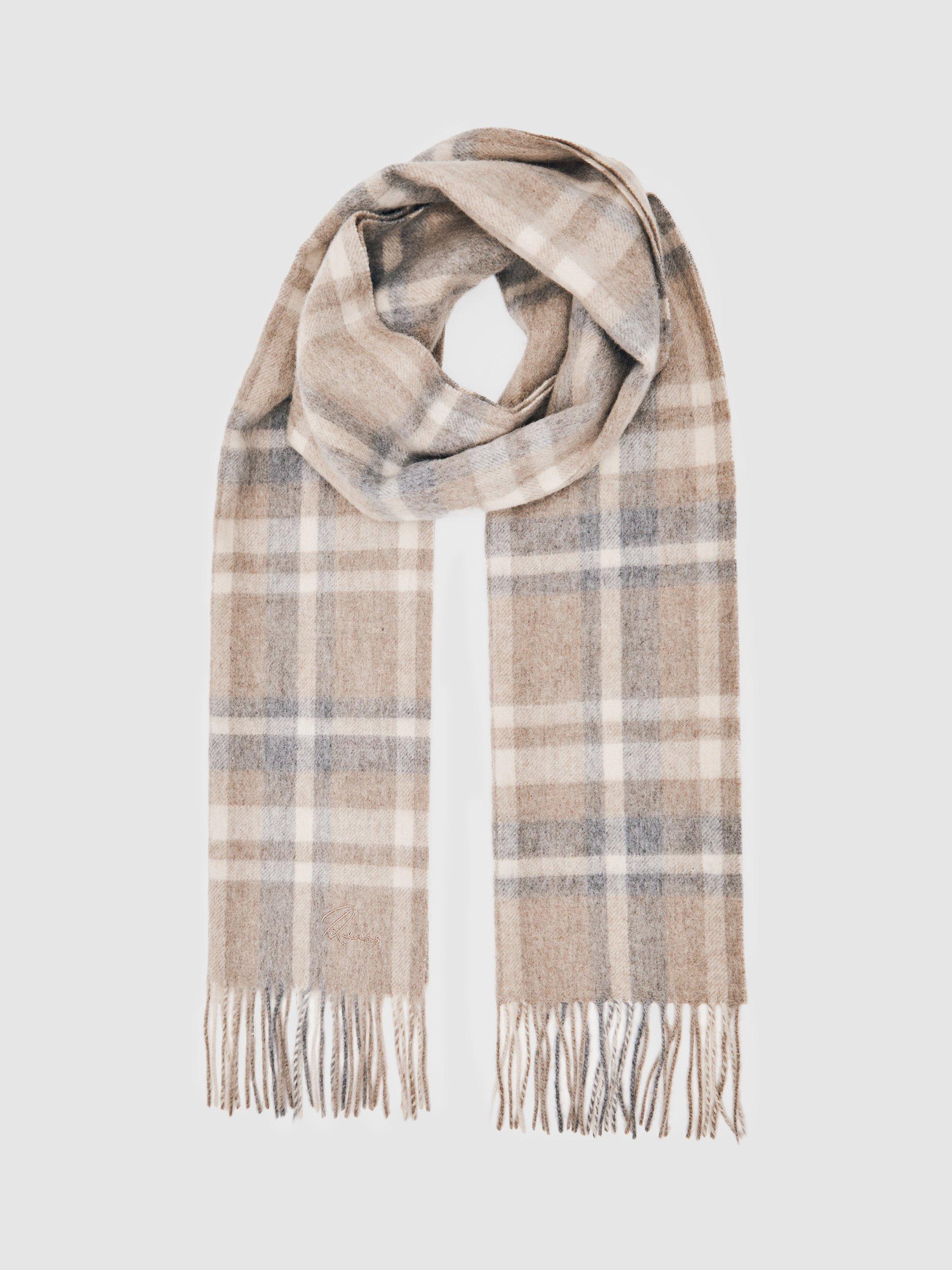 Product image 4 of 5, which shows Reiss Charis Check Wool Cashmere Blend Scarf, Oatmeal/Multi, One Size