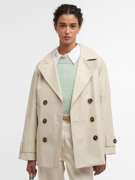 Barbour Maisy Double Breasted Showerproof Trench Coat, Mist/Navy Tartan, Mist/Navy Tartan