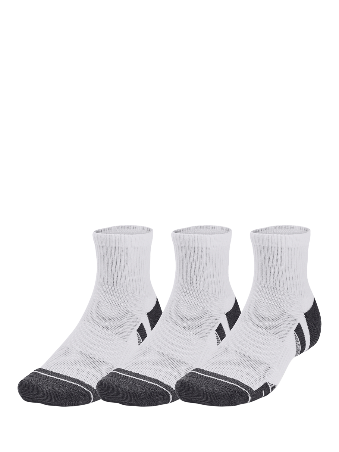 Product image 1 of 4, which shows Under Armour Per Tech Socks, Pack of 3, White / White / Jet, M