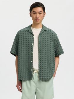 Selected Monty Textured Check Regular Fit Short Sleeve Shirt, Balsam Green, Balsam Green