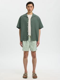 Selected Monty Textured Check Regular Fit Short Sleeve Shirt, Balsam Green - view 2, Balsam Green