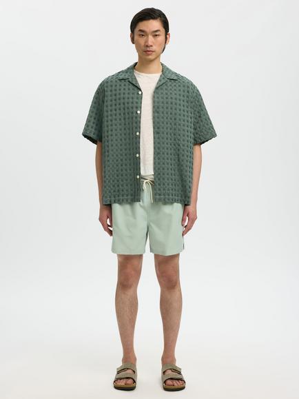 Selected Monty Textured Check Regular Fit Short Sleeve Shirt, Balsam Green - view 2, Balsam Green