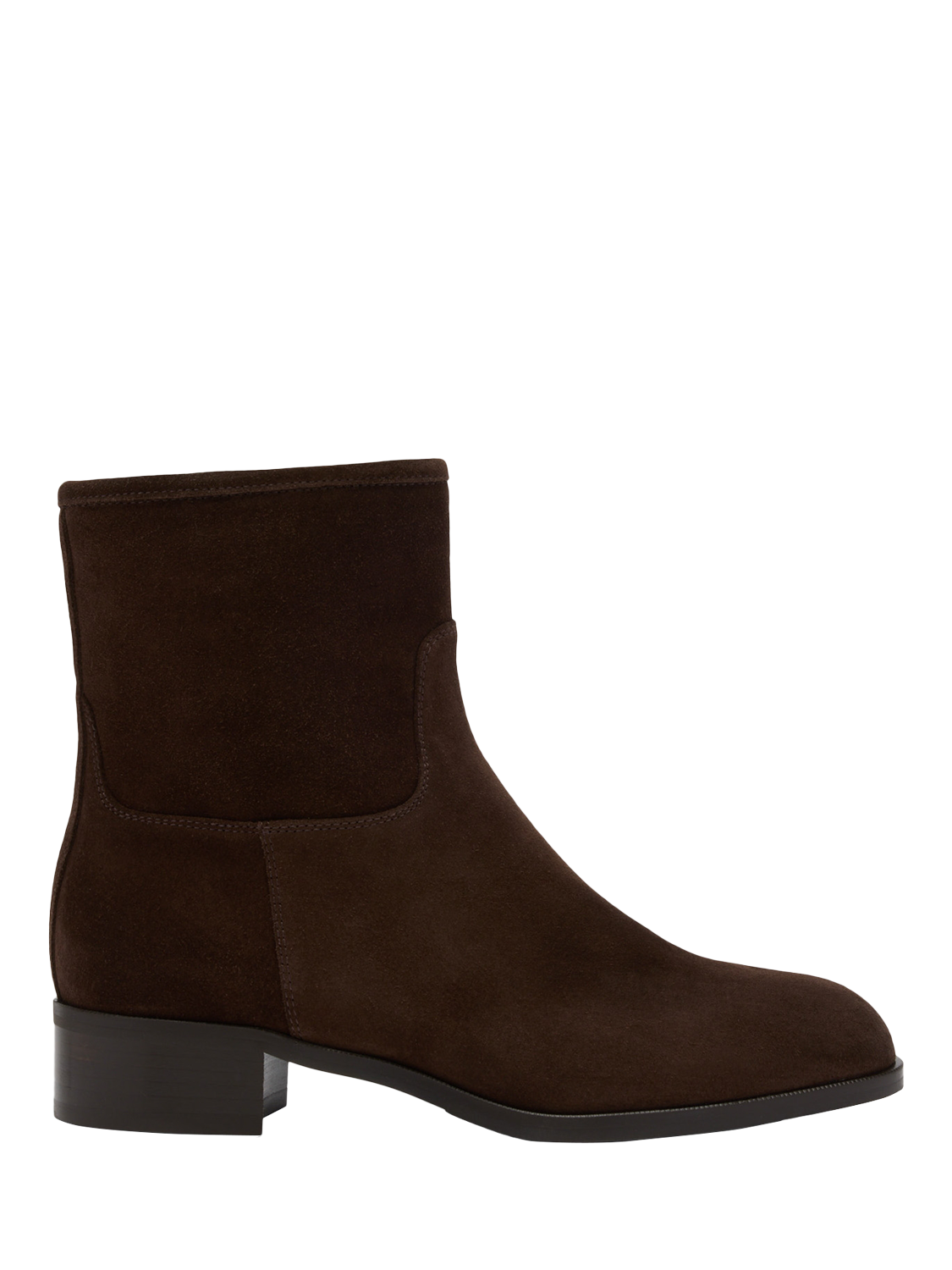 Product image 1 of 4, which shows Russell & Bromley Edenhall Suede Side Zip Heeled Ankle Boots, Brown, 7