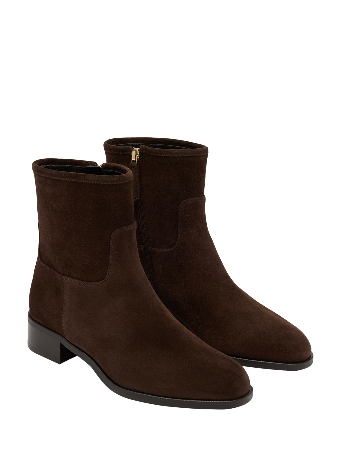 Product image 2 of 4, which shows Russell & Bromley Edenhall Suede Side Zip Heeled Ankle Boots, Brown, 7