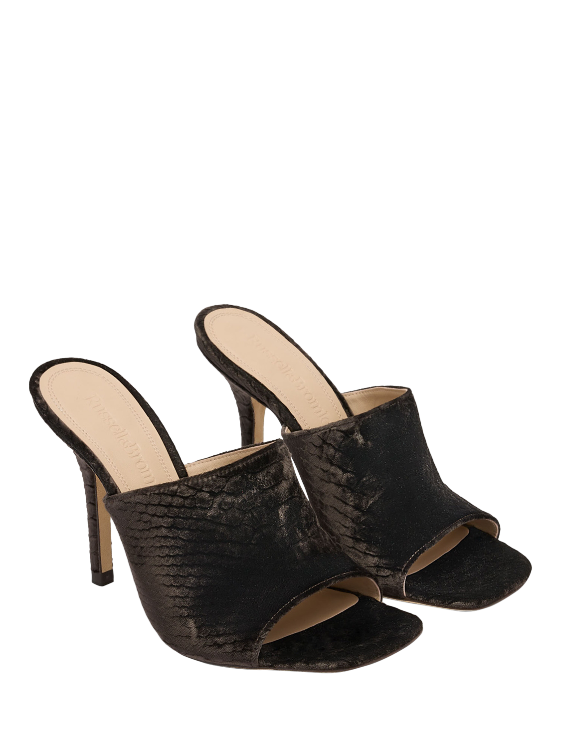 Product image 2 of 4, which shows Russell & Bromley Superstow Mule High Heeled Mule Sandals, Brown, 8