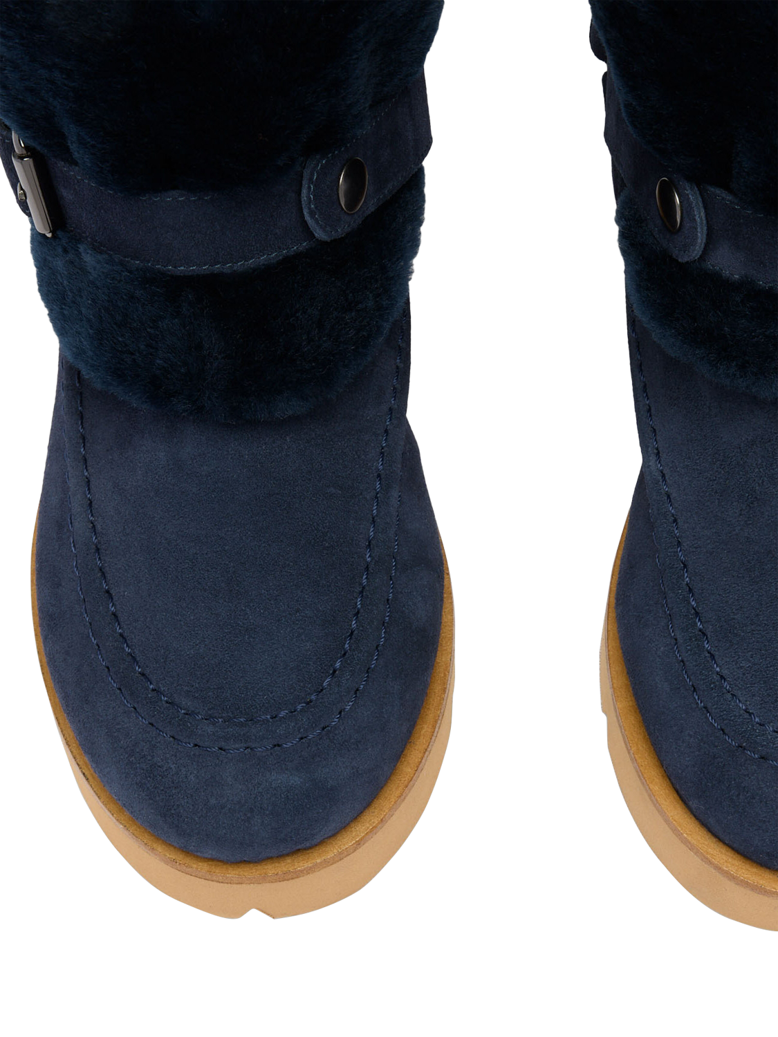 Product image 4 of 4, which shows Russell & Bromley Midlewich Suede Double Shearling Harness Ankle Boots, Blue, 5