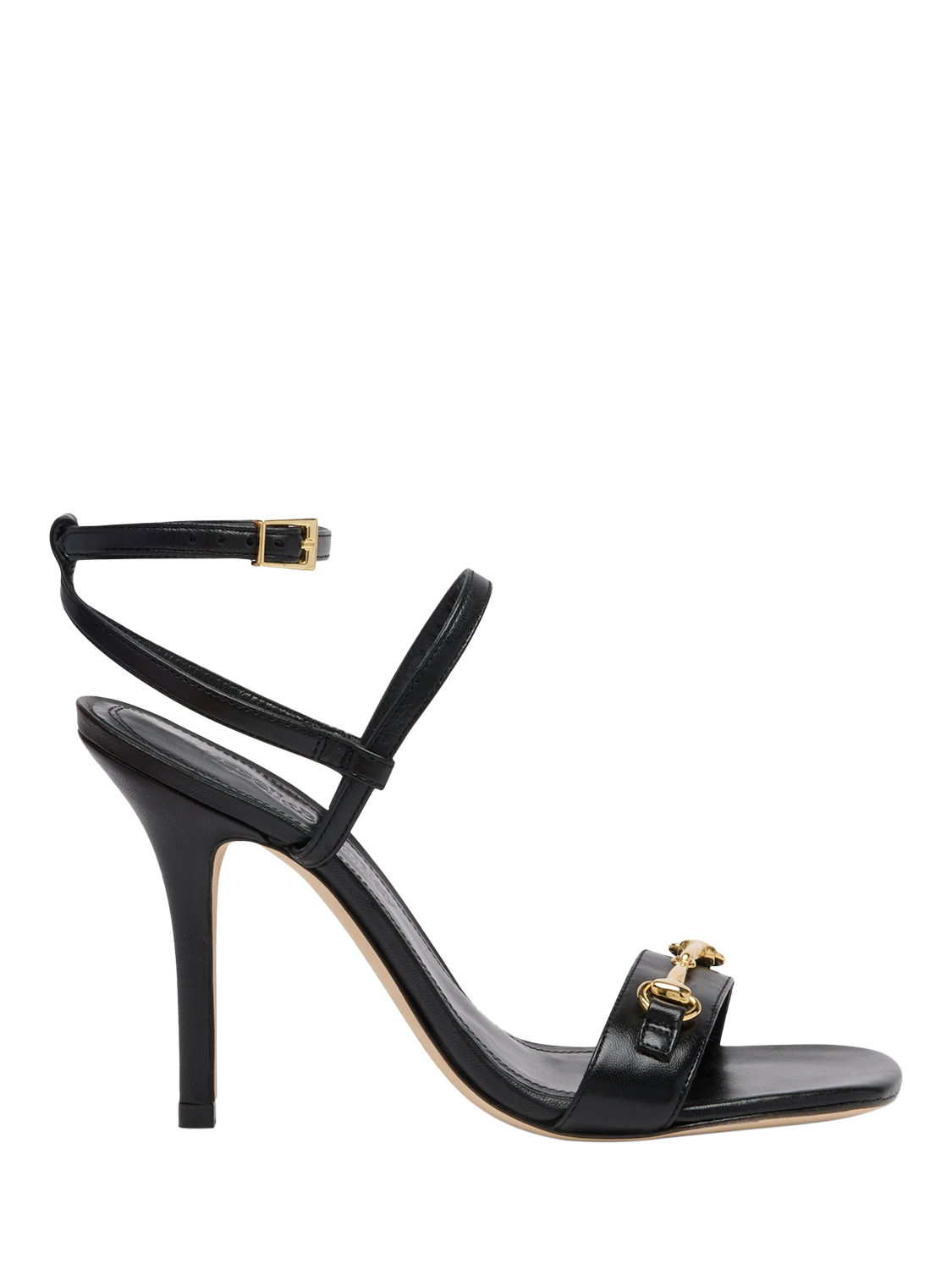 Product image 1 of 4, which shows Russell & Bromley Etterby Leather Two Part Snaffle Heeled Sandals, Black, 3