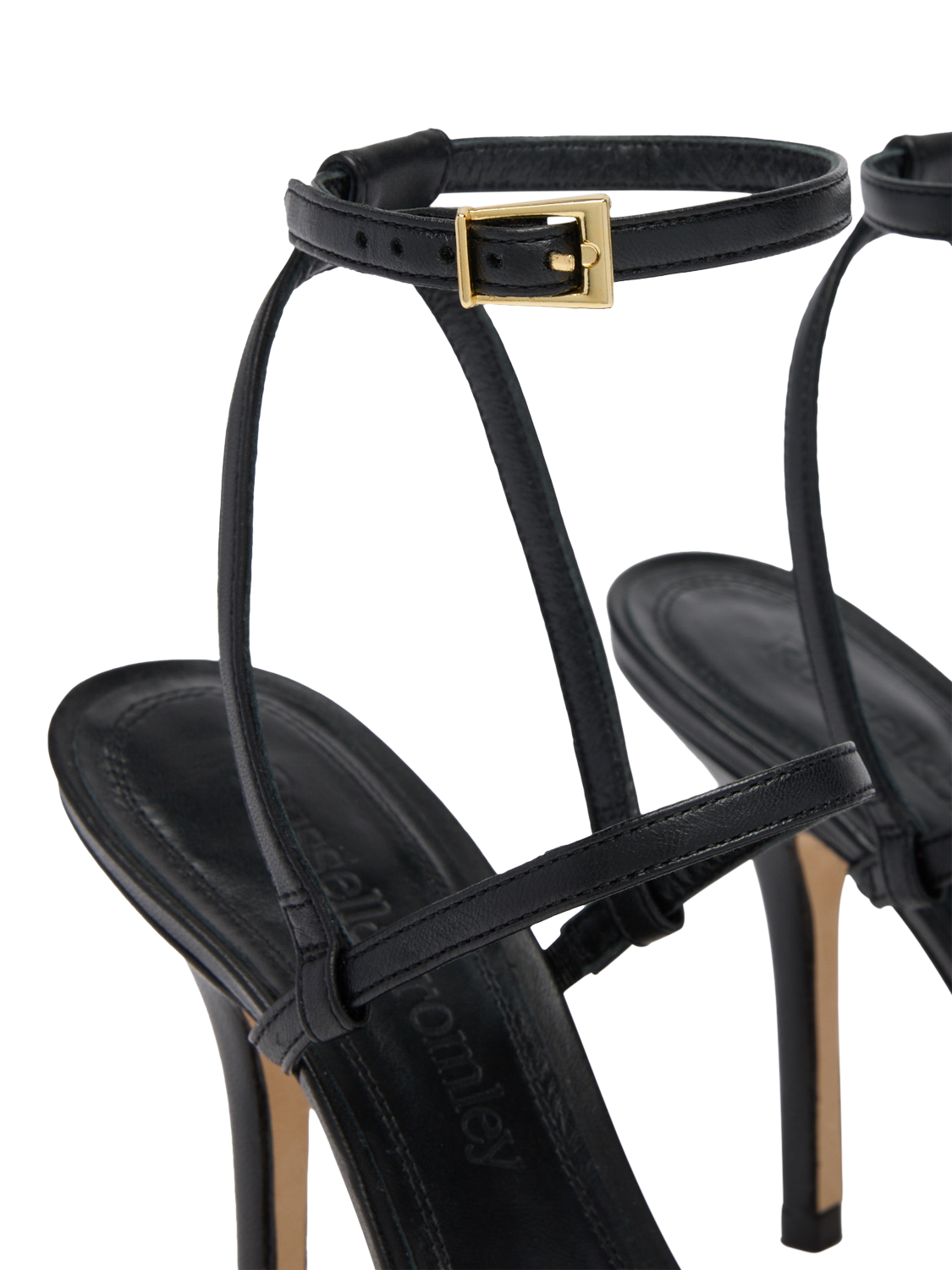 Product image 3 of 4, which shows Russell & Bromley Etterby Leather Two Part Snaffle Heeled Sandals, Black, 3