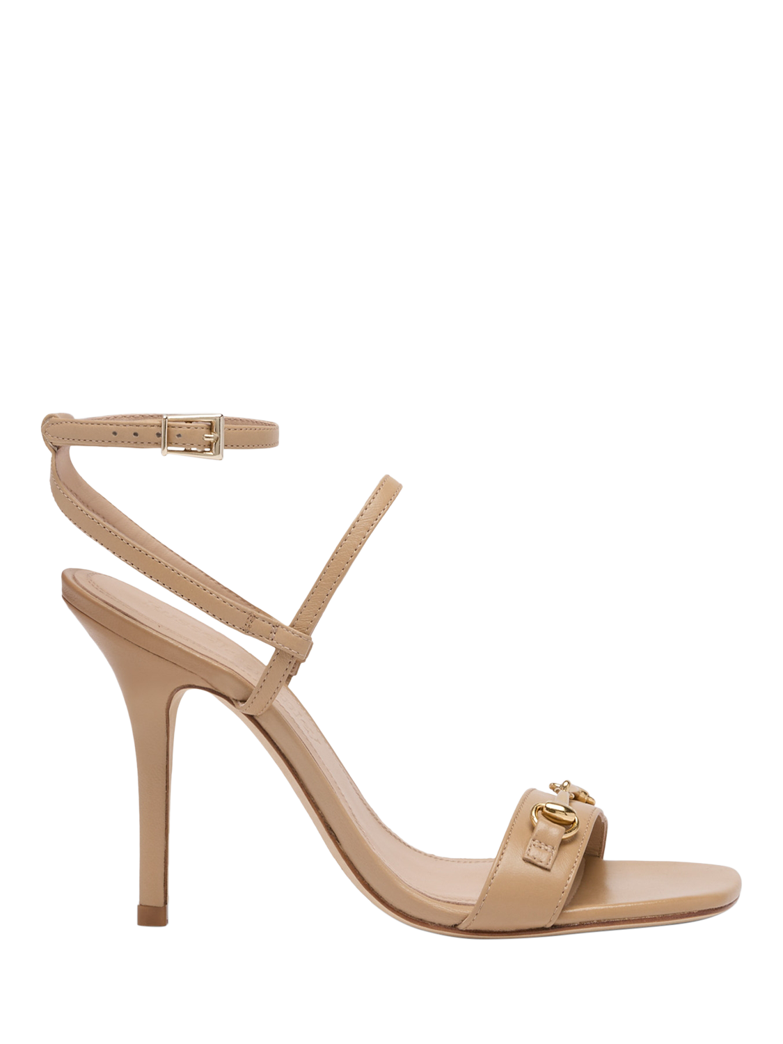 Product image 1 of 4, which shows Russell & Bromley Etterby Leather Two Part Snaffle Heeled Sandals, Beige, 6