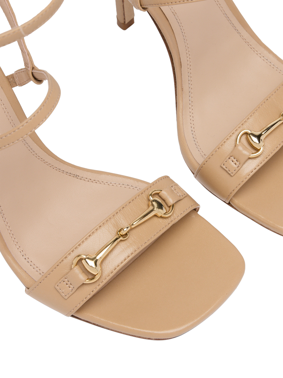 Product image 4 of 4, which shows Russell & Bromley Etterby Leather Two Part Snaffle Heeled Sandals, Beige, 6