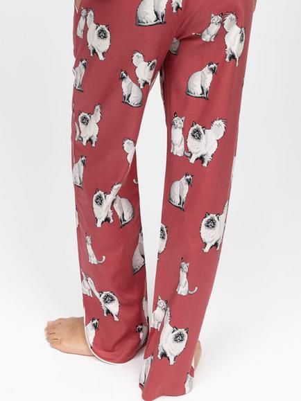 Cyberjammies Josie Cat Print Pyjama Bottoms, Terracotta/Multi - view 2, Terracotta/Multi