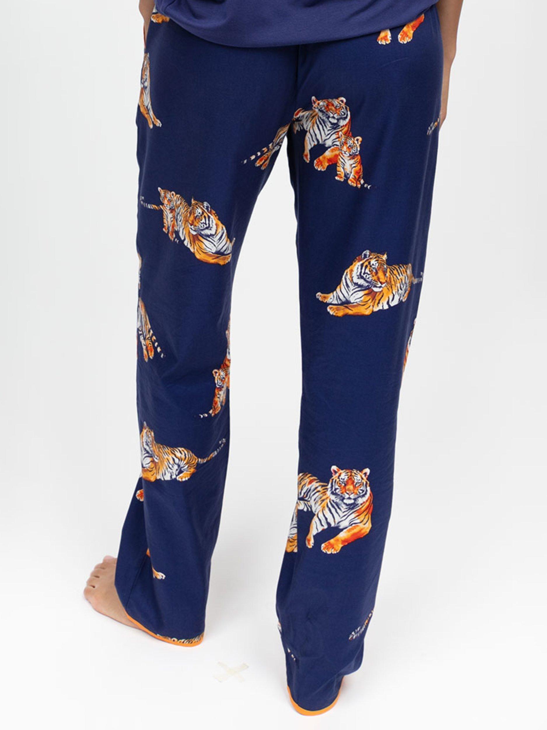 Product image 2 of 4, which shows Cyberjammies Indigo Tiger Print Pyjama Bottoms, Navy/Multi, 6