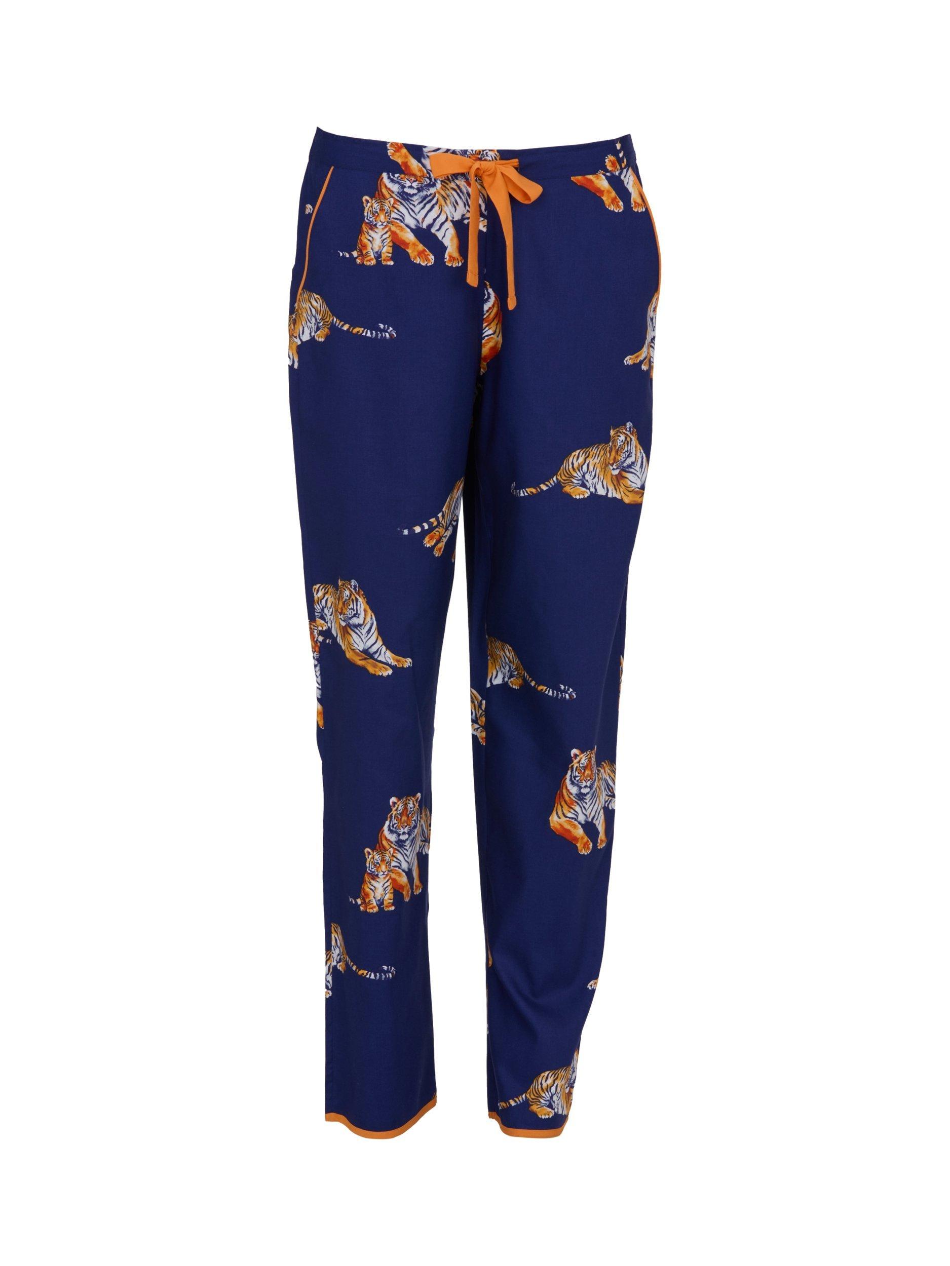 Product image 4 of 4, which shows Cyberjammies Indigo Tiger Print Pyjama Bottoms, Navy/Multi, 6