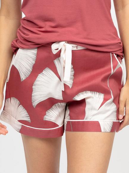Cyberjammies Josie Leaf Print Pyjama Shorts, Terracotta/White, Terracotta/White