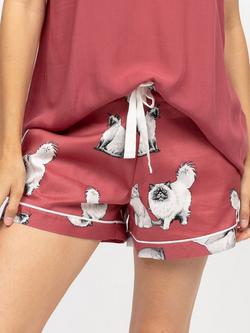 Cyberjammies Cat Print Pyjama Shorts, Terracotta/White, Terracotta/White