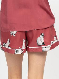 Cyberjammies Cat Print Pyjama Shorts, Terracotta/White - view 2, Terracotta/White