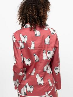 Cyberjammies Josie Cats Button Through Pyjama Shirt, Terracotta - view 2, Terracotta