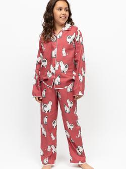Minijammies Kids' Cat Print Long Sleeve Pyjama Set, Terracotta, Terracotta