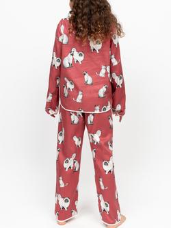 Minijammies Kids' Cat Print Long Sleeve Pyjama Set, Terracotta - view 2, Terracotta