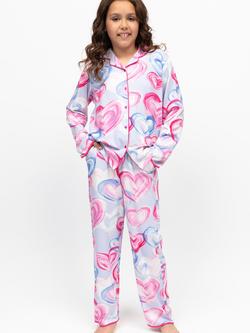 Minijammies Kids' Chloe Heart Print Long Sleeve Pyjama Set, Light Blue, Light Blue