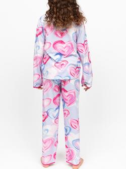 Minijammies Kids' Chloe Heart Print Long Sleeve Pyjama Set, Light Blue - view 2, Light Blue