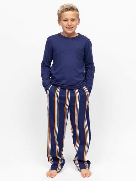 Minijammies Kids' Stripe Long Sleeve Pyjama Set, Navy, Navy