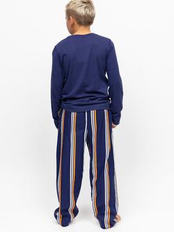 Minijammies Kids' Stripe Long Sleeve Pyjama Set, Navy - view 2, Navy