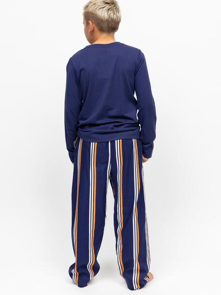 Minijammies Kids' Stripe Long Sleeve Pyjama Set, Navy - view 2, Navy
